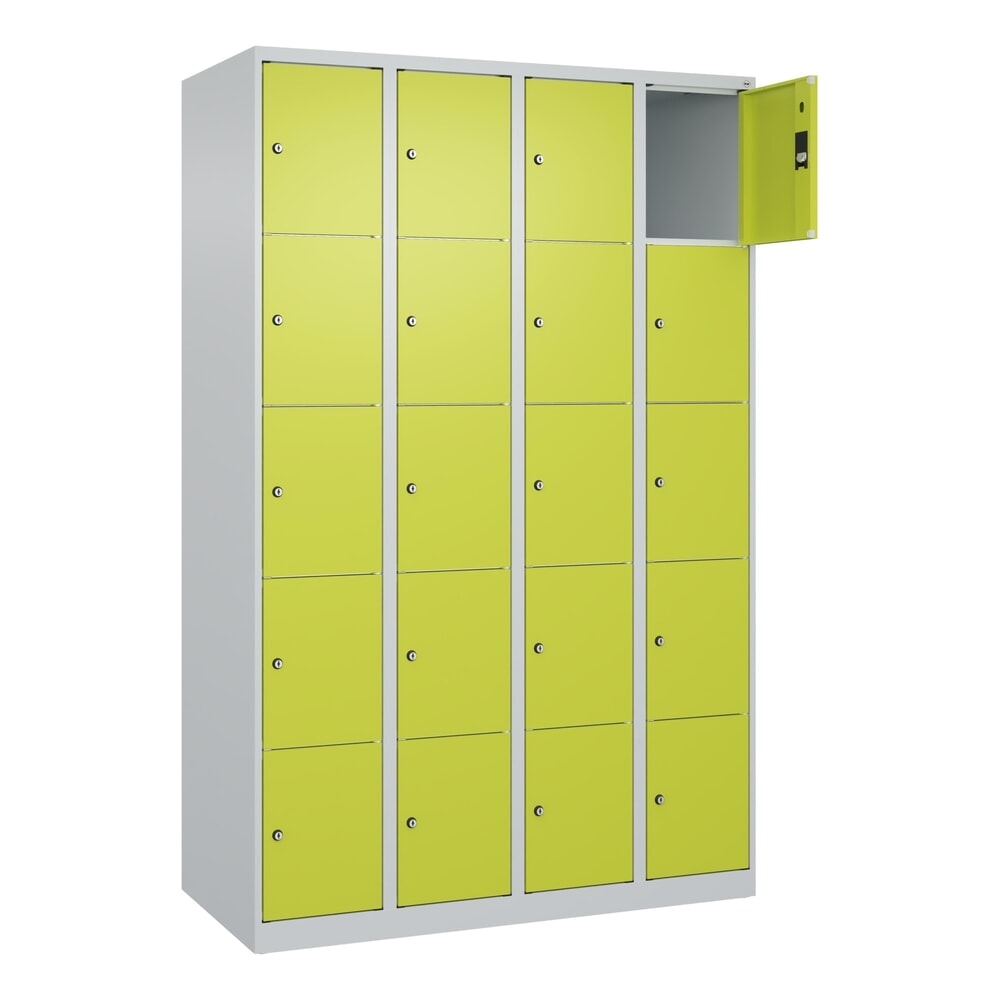 N° de l'image du produit 1 : C+P Schließfachschrank Classic PLUS, 4 Abteile, HxBxT 1.850 x 1.200 x 500 mm, lichtgrau, clowngrün, 20 Fächer, Zylinderschloss