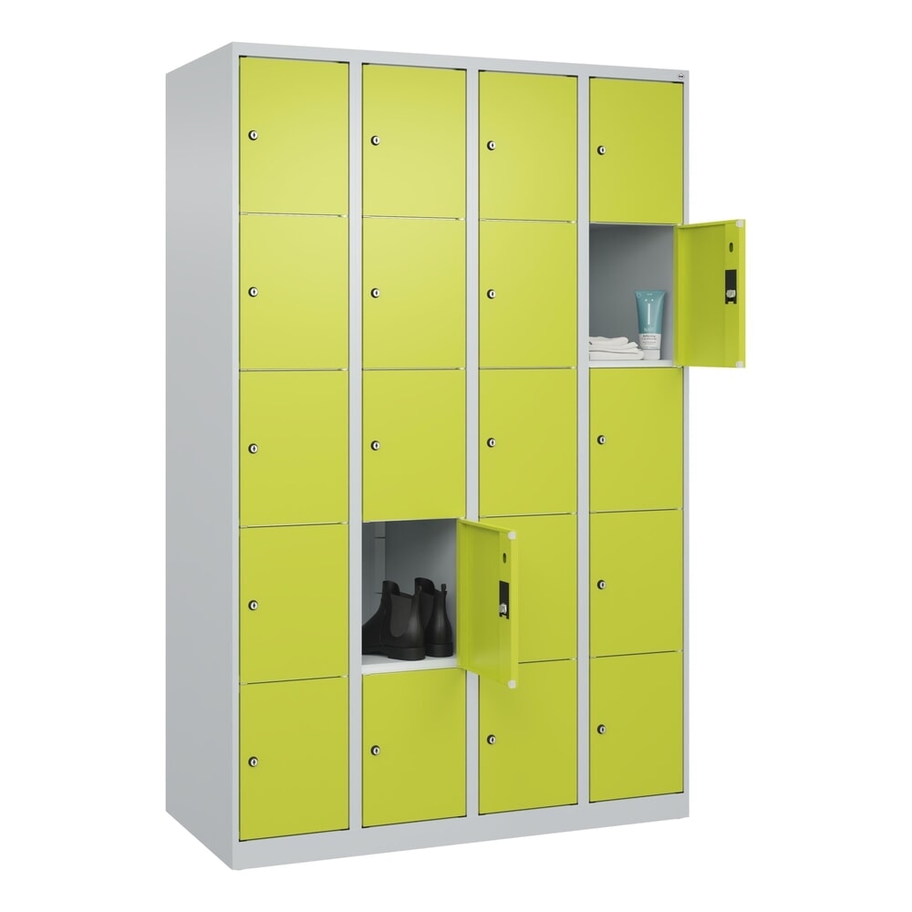 N° de l'image du produit 10 : C+P Schließfachschrank Classic PLUS, 4 Abteile, HxBxT 1.850 x 1.200 x 500 mm, lichtgrau, clowngrün, 20 Fächer, Zylinderschloss