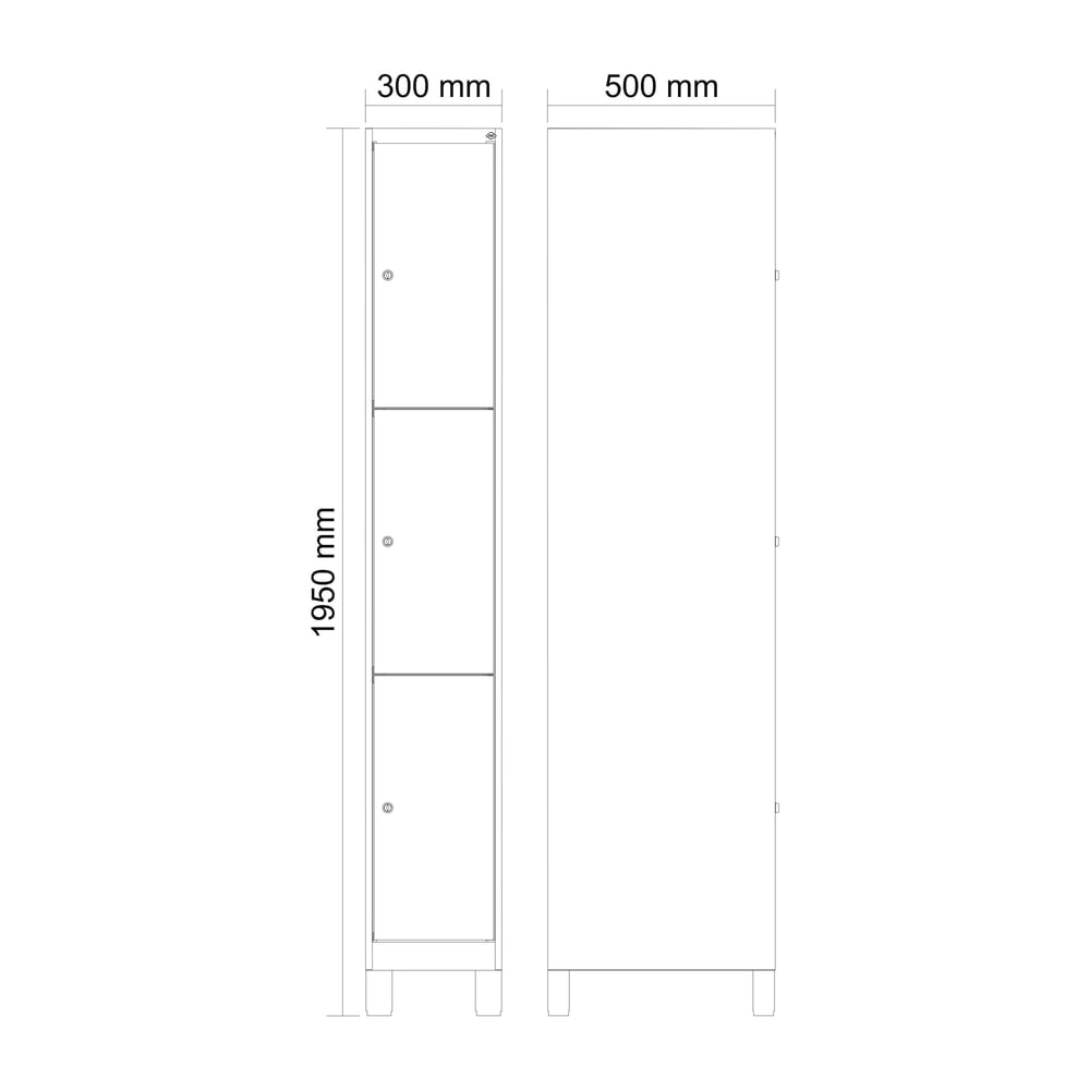 N° de l'image du produit 8 : C+P Schließfachschrank Classic PLUS, Füße, 1 Abteil, HxBxT 1.950 x 300 x 500 mm, lichtgrau, lichtblau, 3 Fächer, Zylinderschloss