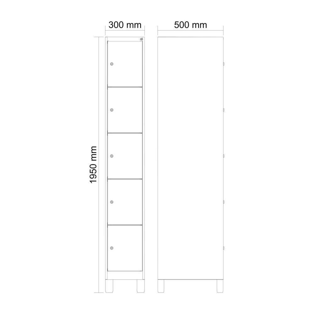 Produktabbildung Nr. 8: C+P Schliessfachschrank Classic PLUS, Füsse, 1 Abteil, HxBxT 1.950 x 300 x 500 mm, lichtgrau, lichtblau, 5 Fächer, Zylinderschloss