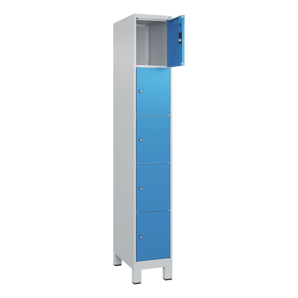 Produktabbildung: C+P Schliessfachschrank Classic PLUS, Füsse, 1 Abteil, HxBxT 1.950 x 300 x 500 mm, lichtgrau, lichtblau, 5 Fächer, Zylinderschloss