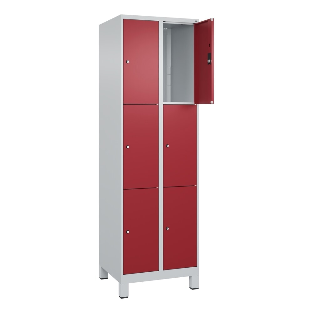 Illustration du produit: C+P Schließfachschrank Classic PLUS, Füße, 2 Abteile, HxBxT 1.950 x 600 x 500 mm, lichtgrau, rubinrot, 6 Fächer, Zylinderschloss