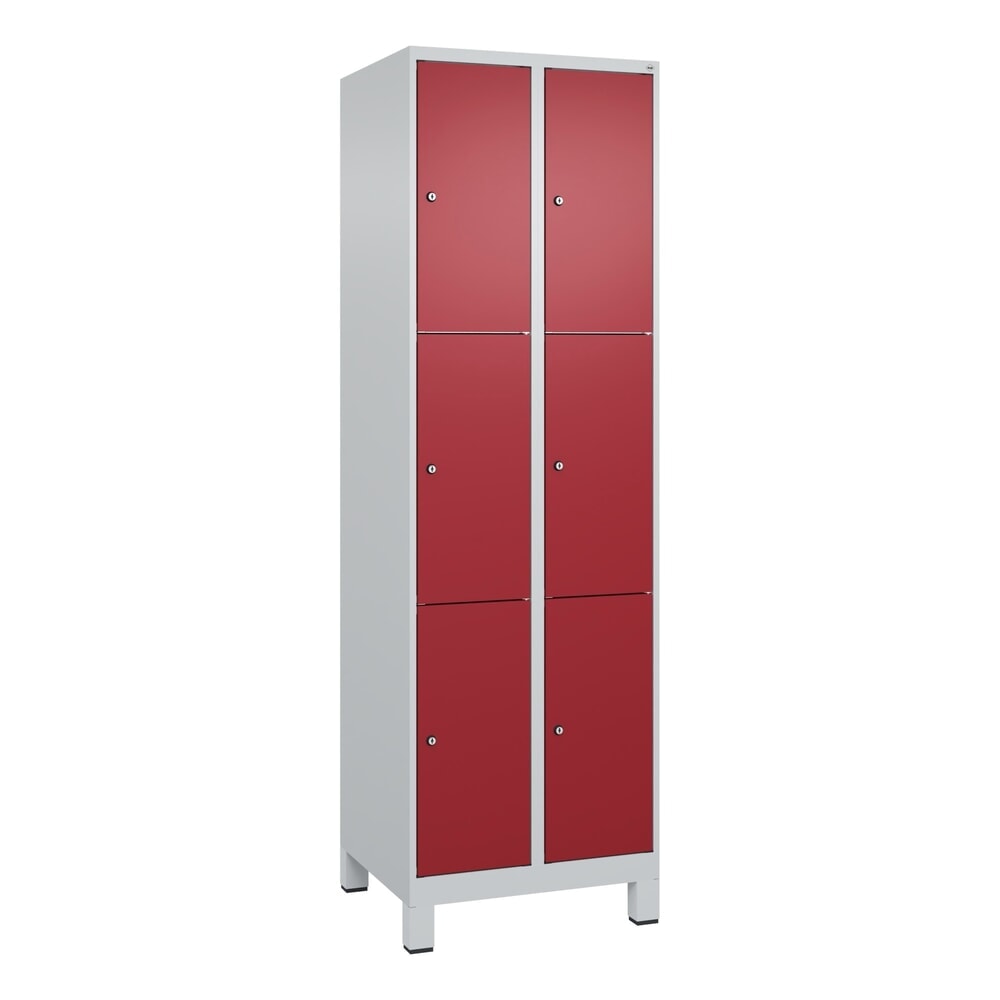N° de l'image du produit 8 : C+P Schließfachschrank Classic PLUS, Füße, 2 Abteile, HxBxT 1.950 x 600 x 500 mm, lichtgrau, rubinrot, 6 Fächer, Zylinderschloss