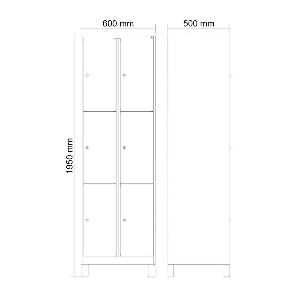 N° de l'image du produit 8 : C+P Schließfachschrank Classic PLUS, Füße, 2 Abteile, HxBxT 1.950 x 600 x 500 mm, lichtgrau, anthrazitgrau, 6 Fächer, Zylinderschloss