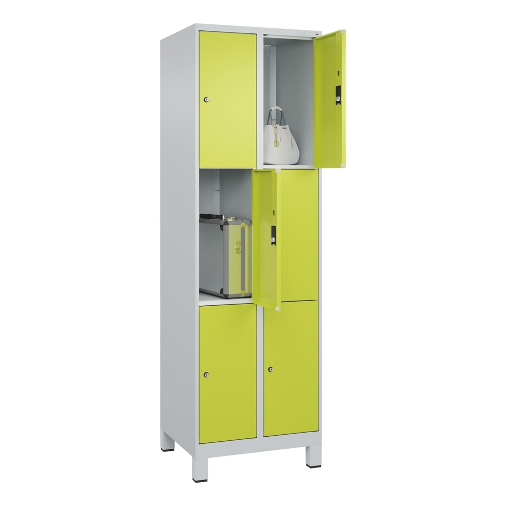 N° de l'image du produit 10 : C+P Schließfachschrank Classic PLUS, Füße, 2 Abteile, HxBxT 1.950 x 600 x 500 mm, lichtgrau, clowngrün, 6 Fächer, Zylinderschloss