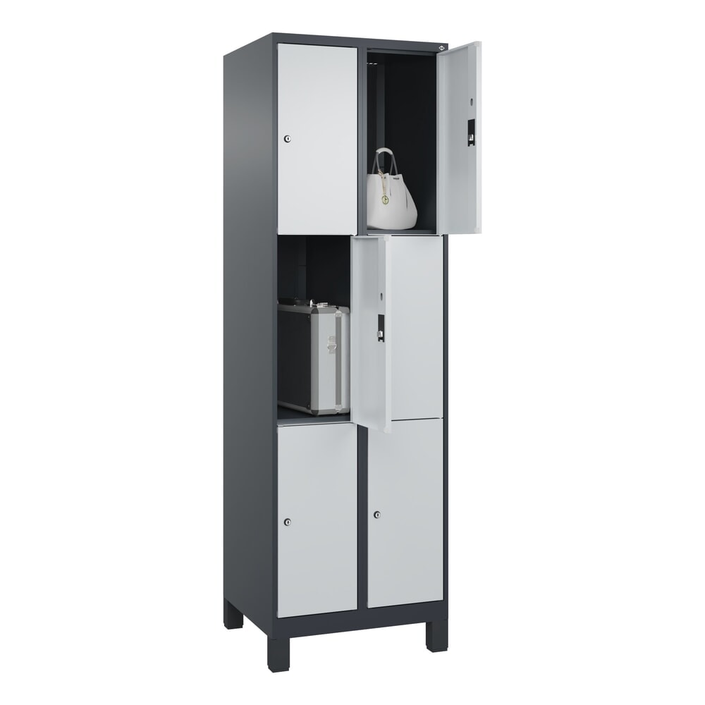 N° de l'image du produit 10 : C+P Schließfachschrank Classic PLUS, Füße, 2 Abteile, HxBxT 1.950 x 600 x 500 mm, anthrazitgrau, lichtgrau, 6 Fächer, Zylinderschloss