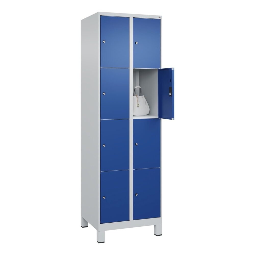 N° de l'image du produit 9 : C+P Schließfachschrank Classic PLUS, Füße, 2 Abteile, HxBxT 1.950 x 600 x 500 mm, lichtgrau, enzianblau, 8 Fächer, Zylinderschloss