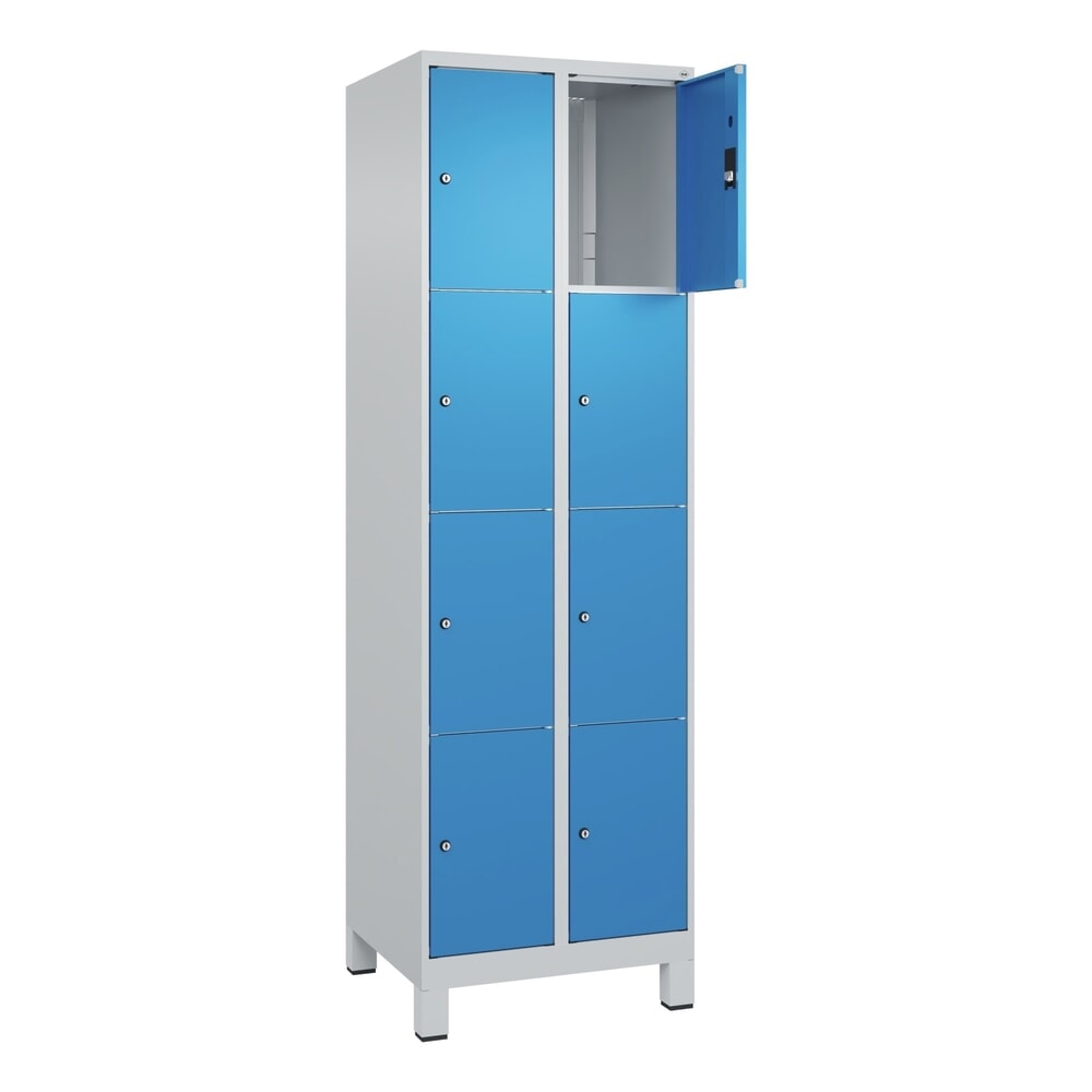 N° de l'image du produit 1 : C+P Schließfachschrank Classic PLUS, Füße, 2 Abteile, HxBxT 1.950 x 600 x 500 mm, lichtgrau, lichtblau, 8 Fächer, Zylinderschloss