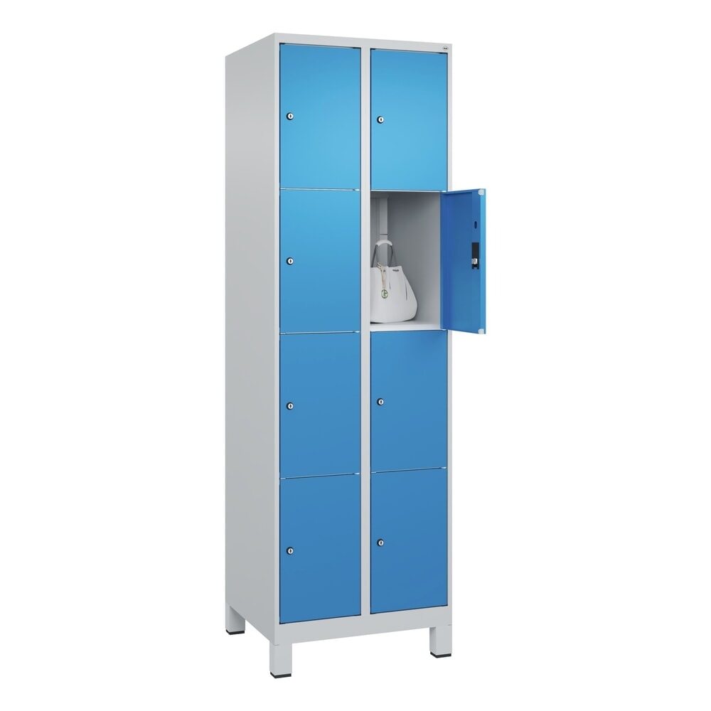 N° de l'image du produit 10 : C+P Schließfachschrank Classic PLUS, Füße, 2 Abteile, HxBxT 1.950 x 600 x 500 mm, lichtgrau, lichtblau, 8 Fächer, Zylinderschloss