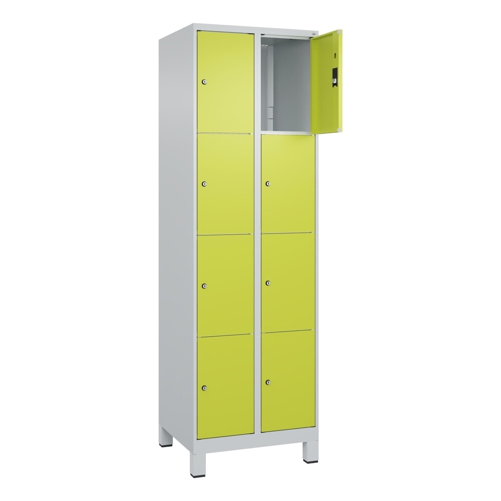 Illustration du produit: C+P Schließfachschrank Classic PLUS, Füße, 2 Abteile, HxBxT 1.950 x 600 x 500 mm, lichtgrau, clowngrün, 8 Fächer, Zylinderschloss