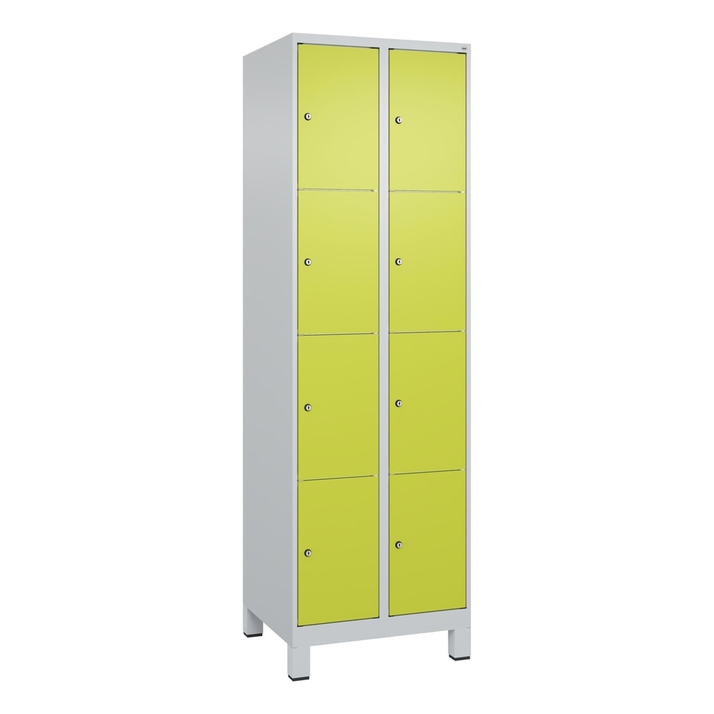 N° de l'image du produit 9 : C+P Schließfachschrank Classic PLUS, Füße, 2 Abteile, HxBxT 1.950 x 600 x 500 mm, lichtgrau, clowngrün, 8 Fächer, Zylinderschloss
