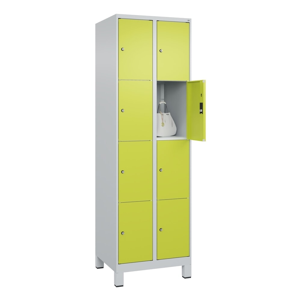 N° de l'image du produit 10 : C+P Schließfachschrank Classic PLUS, Füße, 2 Abteile, HxBxT 1.950 x 600 x 500 mm, lichtgrau, clowngrün, 8 Fächer, Zylinderschloss