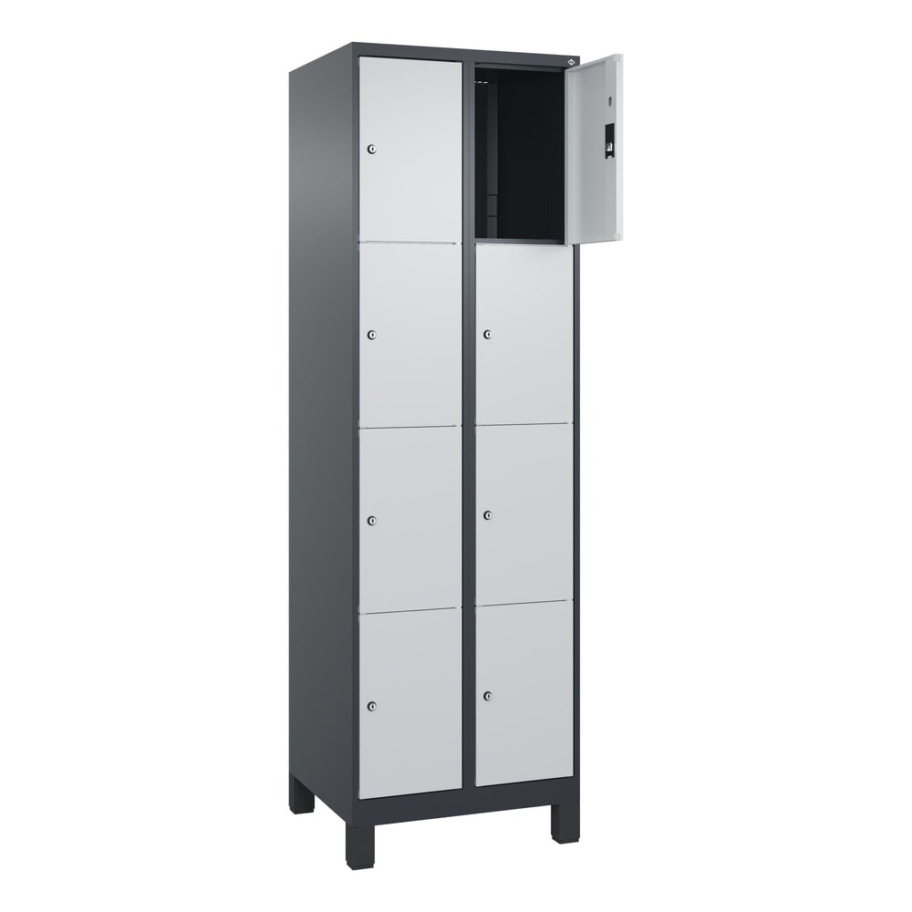 N° de l'image du produit 1 : C+P Schließfachschrank Classic PLUS, Füße, 2 Abteile, HxBxT 1.950 x 600 x 500 mm, anthrazitgrau, lichtgrau, 8 Fächer, Zylinderschloss