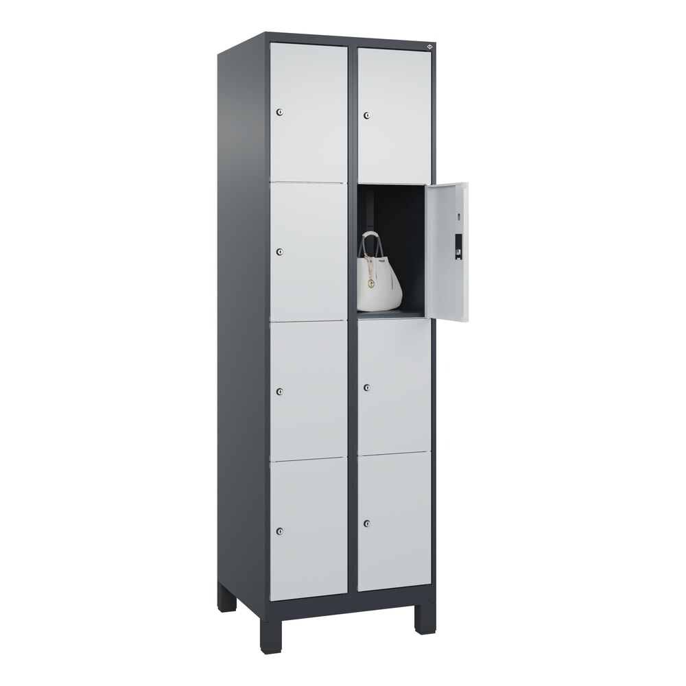 N° de l'image du produit 10 : C+P Schließfachschrank Classic PLUS, Füße, 2 Abteile, HxBxT 1.950 x 600 x 500 mm, anthrazitgrau, lichtgrau, 8 Fächer, Zylinderschloss