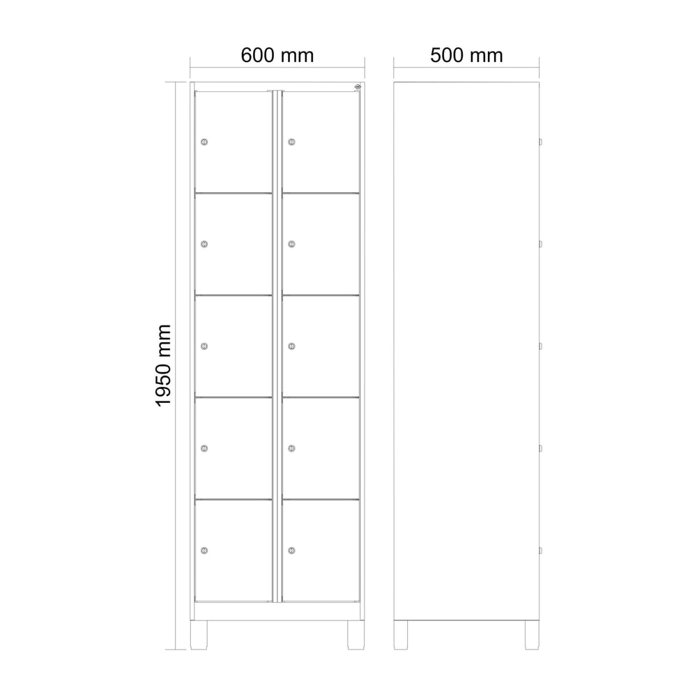 N° de l'image du produit 10 : C+P Schließfachschrank Classic PLUS, Füße, 2 Abteile, HxBxT 1.950 x 600 x 500 mm, lichtgrau, rubinrot, 10 Fächer, Zylinderschloss