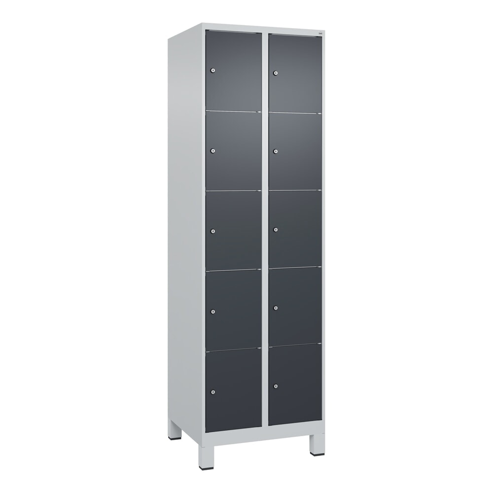 N° de l'image du produit 9 : C+P Schließfachschrank Classic PLUS, Füße, 2 Abteile, HxBxT 1.950 x 600 x 500 mm, lichtgrau, anthrazitgrau, 10 Fächer, Zylinderschloss