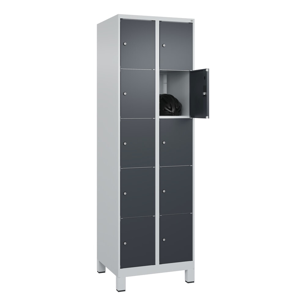 N° de l'image du produit 10 : C+P Schließfachschrank Classic PLUS, Füße, 2 Abteile, HxBxT 1.950 x 600 x 500 mm, lichtgrau, anthrazitgrau, 10 Fächer, Zylinderschloss