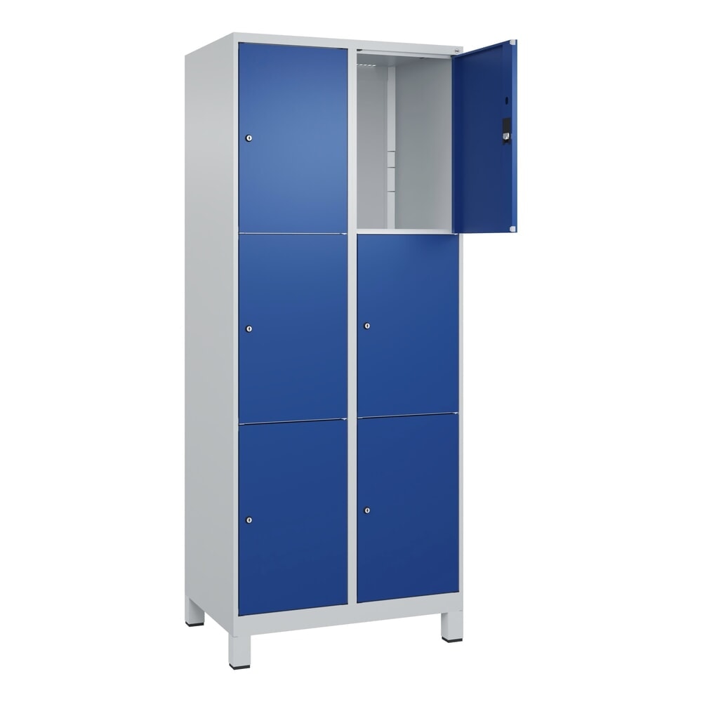 Produktabbildung: C+P Schliessfachschrank Classic PLUS, Füsse, 2 Abteile, HxBxT 1.950 x 800 x 500 mm, lichtgrau, enzianblau, 6 Fächer, Zylinderschloss
