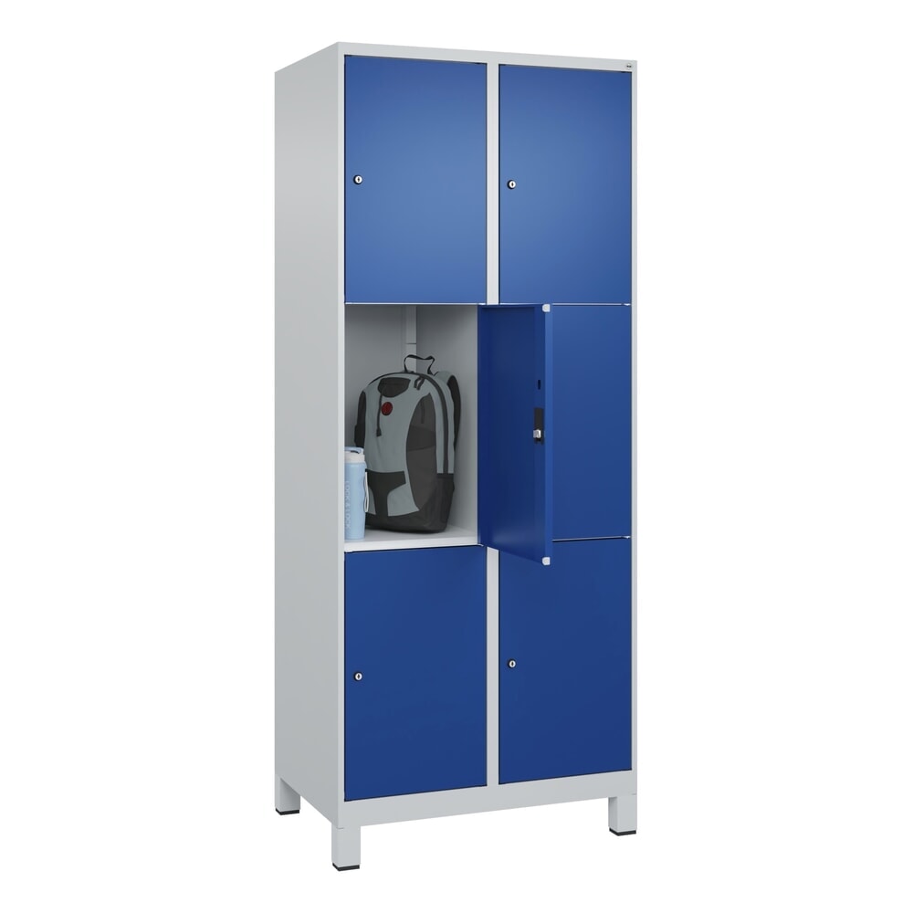 Produktabbildung Nr. 10: C+P Schliessfachschrank Classic PLUS, Füsse, 2 Abteile, HxBxT 1.950 x 800 x 500 mm, lichtgrau, enzianblau, 6 Fächer, Zylinderschloss