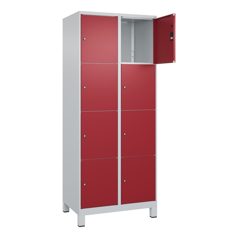 Produktabbildung Nr. 1: C+P Schliessfachschrank Classic PLUS, Füsse, 2 Abteile, HxBxT 1.950 x 800 x 500 mm, lichtgrau, rubinrot, 8 Fächer, Zylinderschloss