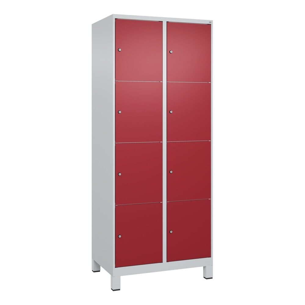 Produktabbildung Nr. 8: C+P Schliessfachschrank Classic PLUS, Füsse, 2 Abteile, HxBxT 1.950 x 800 x 500 mm, lichtgrau, rubinrot, 8 Fächer, Zylinderschloss