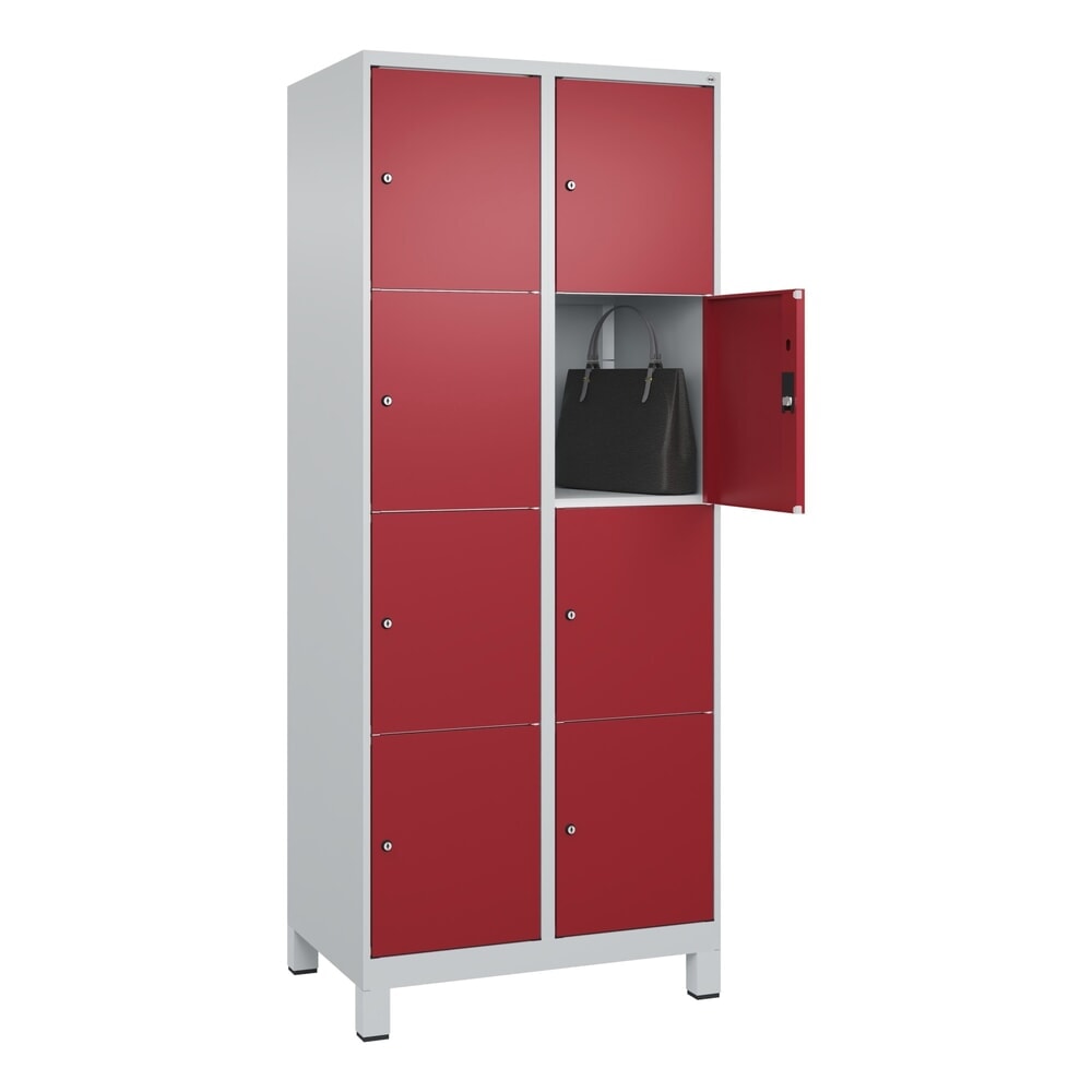 Produktabbildung Nr. 9: C+P Schliessfachschrank Classic PLUS, Füsse, 2 Abteile, HxBxT 1.950 x 800 x 500 mm, lichtgrau, rubinrot, 8 Fächer, Zylinderschloss