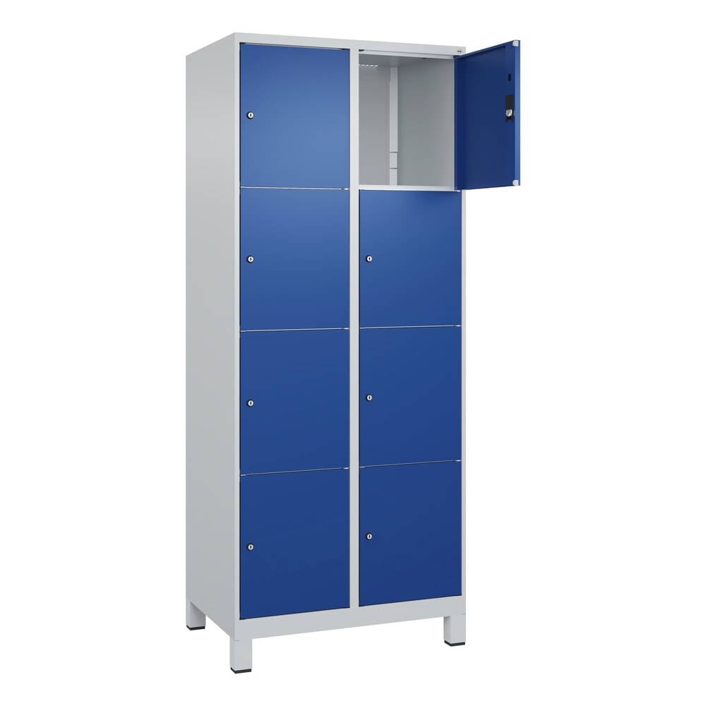 Illustration du produit: C+P Schließfachschrank Classic PLUS, Füße, 2 Abteile, HxBxT 1.950 x 800 x 500 mm, lichtgrau, enzianblau, 8 Fächer, Zylinderschloss