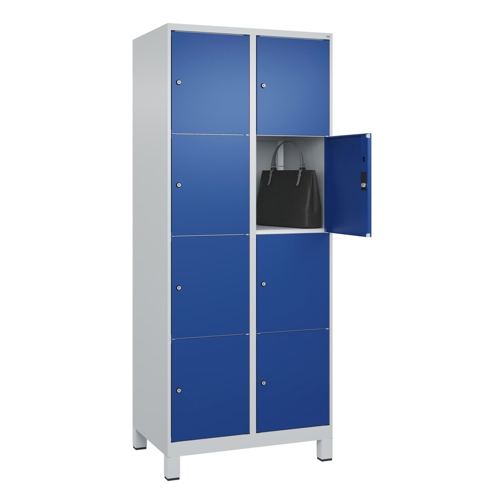 N° de l'image du produit 10 : C+P Schließfachschrank Classic PLUS, Füße, 2 Abteile, HxBxT 1.950 x 800 x 500 mm, lichtgrau, enzianblau, 8 Fächer, Zylinderschloss