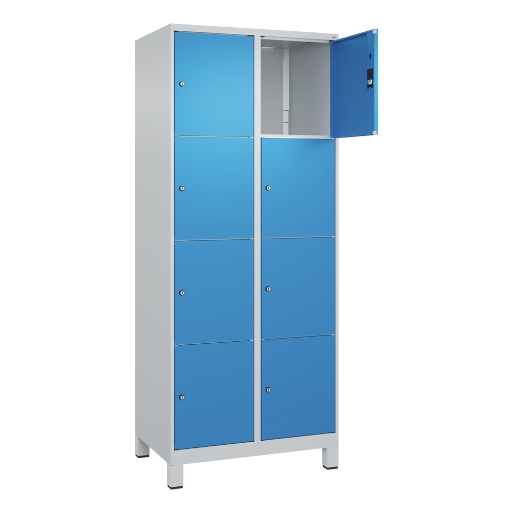 Illustration du produit: C+P Schließfachschrank Classic PLUS, Füße, 2 Abteile, HxBxT 1.950 x 800 x 500 mm, lichtgrau, lichtblau, 8 Fächer, Zylinderschloss