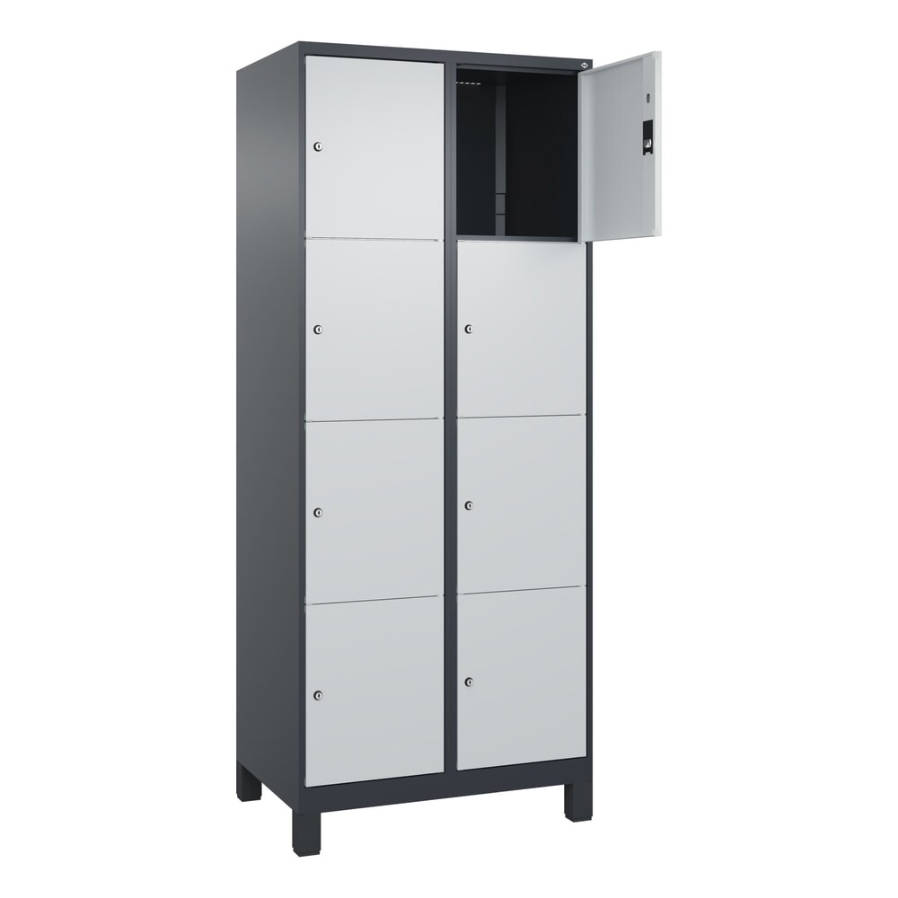 Illustration du produit: C+P Schließfachschrank Classic PLUS, Füße, 2 Abteile, HxBxT 1.950 x 800 x 500 mm, anthrazitgrau, lichtgrau, 8 Fächer, Zylinderschloss