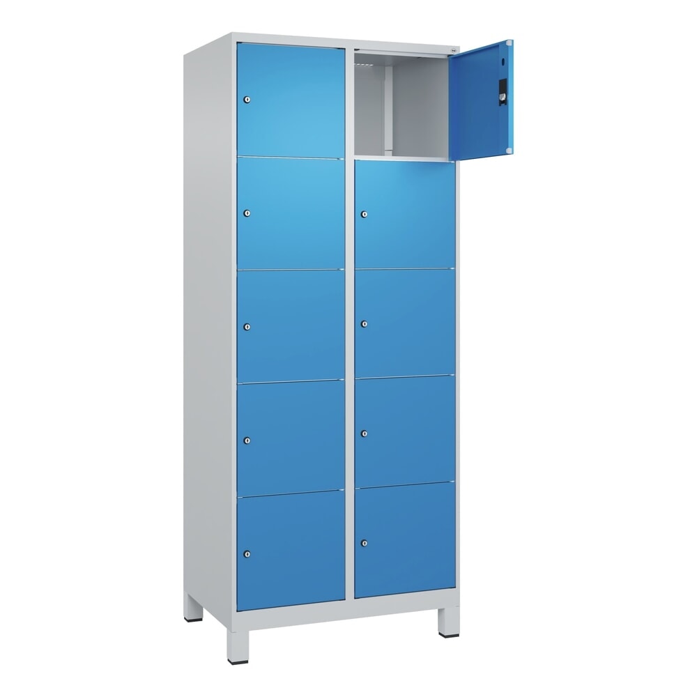 Illustration du produit: C+P Schließfachschrank Classic PLUS, Füße, 2 Abteile, HxBxT 1.950 x 800 x 500 mm, lichtgrau, lichtblau, 10 Fächer, Zylinderschloss