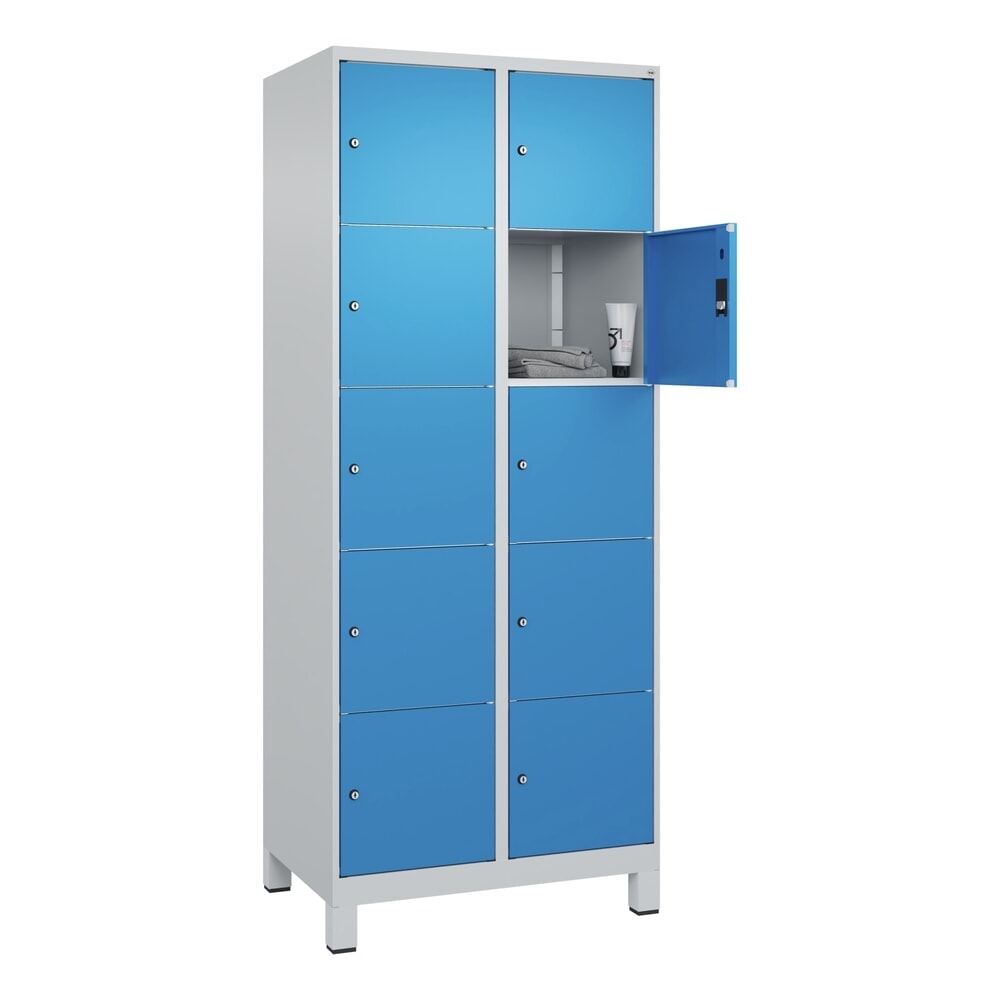N° de l'image du produit 10 : C+P Schließfachschrank Classic PLUS, Füße, 2 Abteile, HxBxT 1.950 x 800 x 500 mm, lichtgrau, lichtblau, 10 Fächer, Zylinderschloss