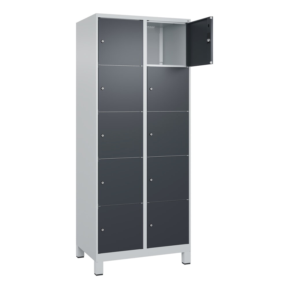 N° de l'image du produit 1 : C+P Schließfachschrank Classic PLUS, Füße, 2 Abteile, HxBxT 1.950 x 800 x 500 mm, lichtgrau, anthrazitgrau, 10 Fächer, Zylinderschloss