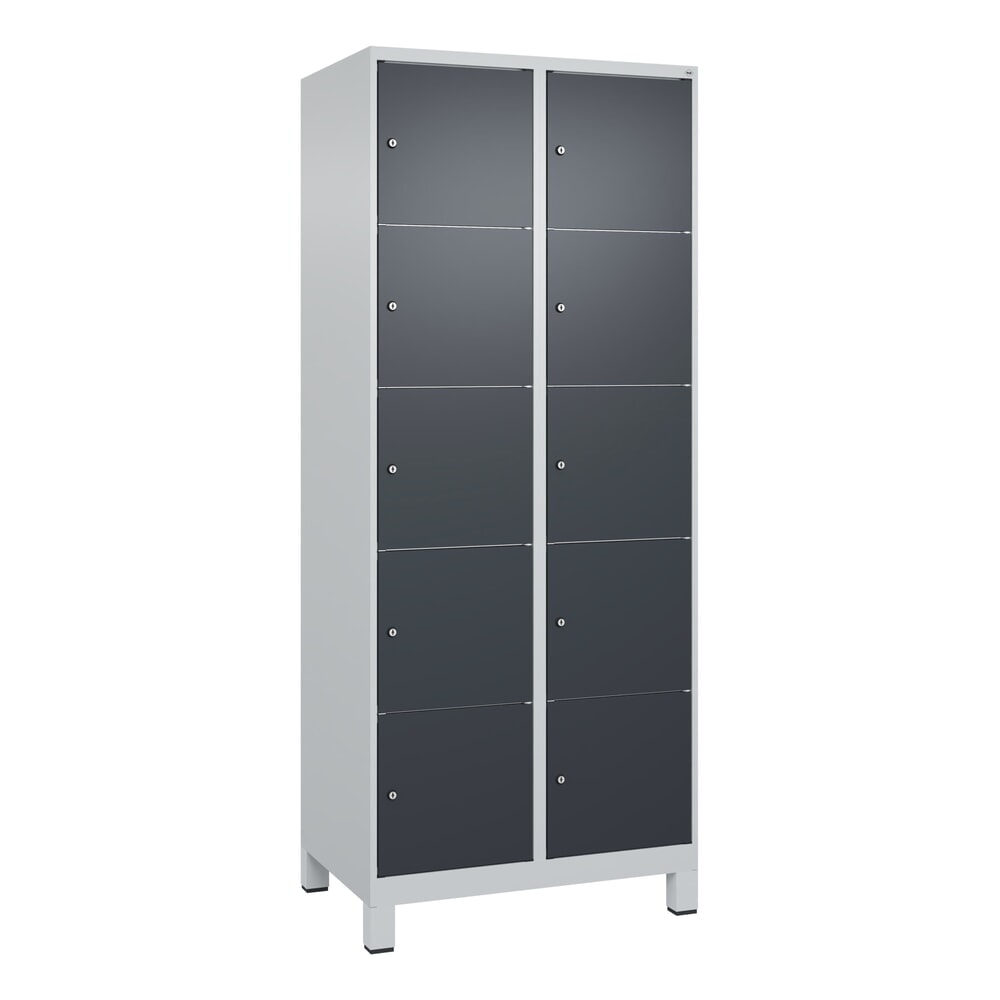 N° de l'image du produit 9 : C+P Schließfachschrank Classic PLUS, Füße, 2 Abteile, HxBxT 1.950 x 800 x 500 mm, lichtgrau, anthrazitgrau, 10 Fächer, Zylinderschloss