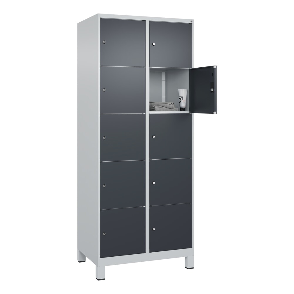 N° de l'image du produit 10 : C+P Schließfachschrank Classic PLUS, Füße, 2 Abteile, HxBxT 1.950 x 800 x 500 mm, lichtgrau, anthrazitgrau, 10 Fächer, Zylinderschloss
