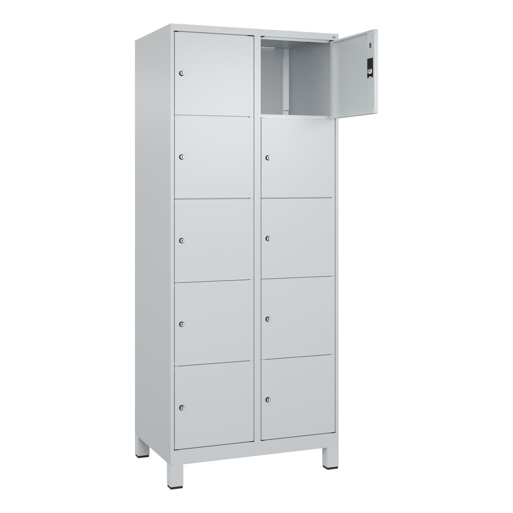Produktabbildung: C+P Schliessfachschrank Classic PLUS, Füsse, 2 Abteile, HxBxT 1.950 x 800 x 500 mm, lichtgrau, lichtgrau, 10 Fächer, Zylinderschloss