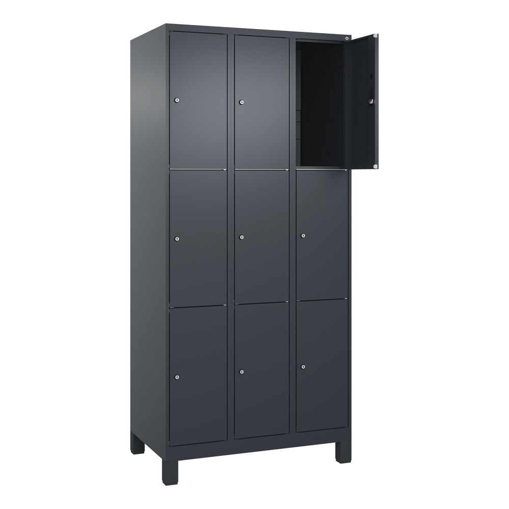 Produktabbildung Nr. 1: C+P Schliessfachschrank Classic PLUS, Füsse, 3 Abteile, HxBxT 1.950 x 900 x 500 mm, anthrazitgrau, anthrazitgrau, 9 Fächer, Zylinderschloss
