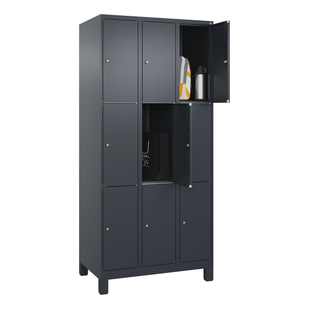 Produktabbildung Nr. 10: C+P Schliessfachschrank Classic PLUS, Füsse, 3 Abteile, HxBxT 1.950 x 900 x 500 mm, anthrazitgrau, anthrazitgrau, 9 Fächer, Zylinderschloss