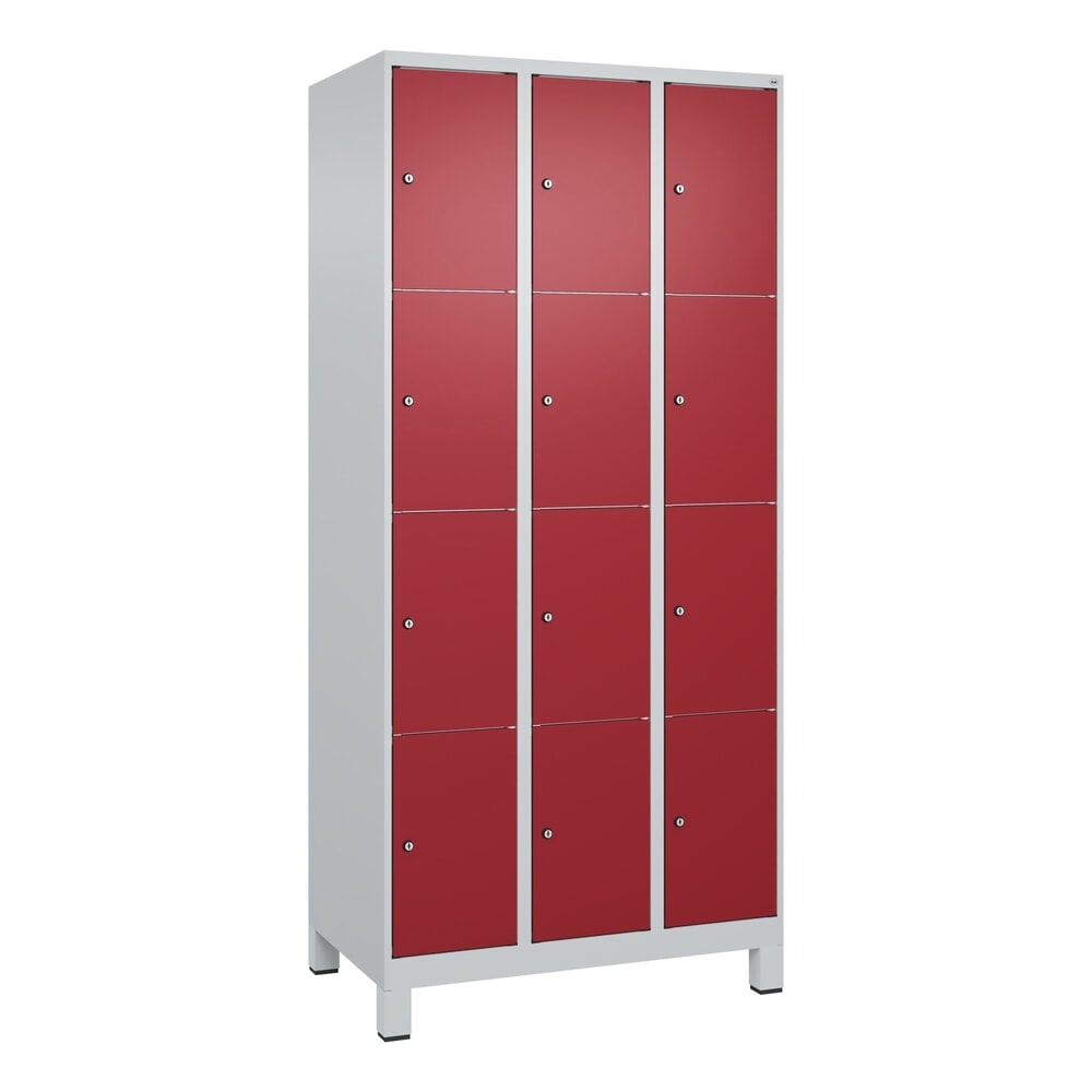 Produktabbildung Nr. 8: C+P Schliessfachschrank Classic PLUS, Füsse, 3 Abteile, HxBxT 1.950 x 900 x 500 mm, lichtgrau, rubinrot, 12 Fächer, Zylinderschloss