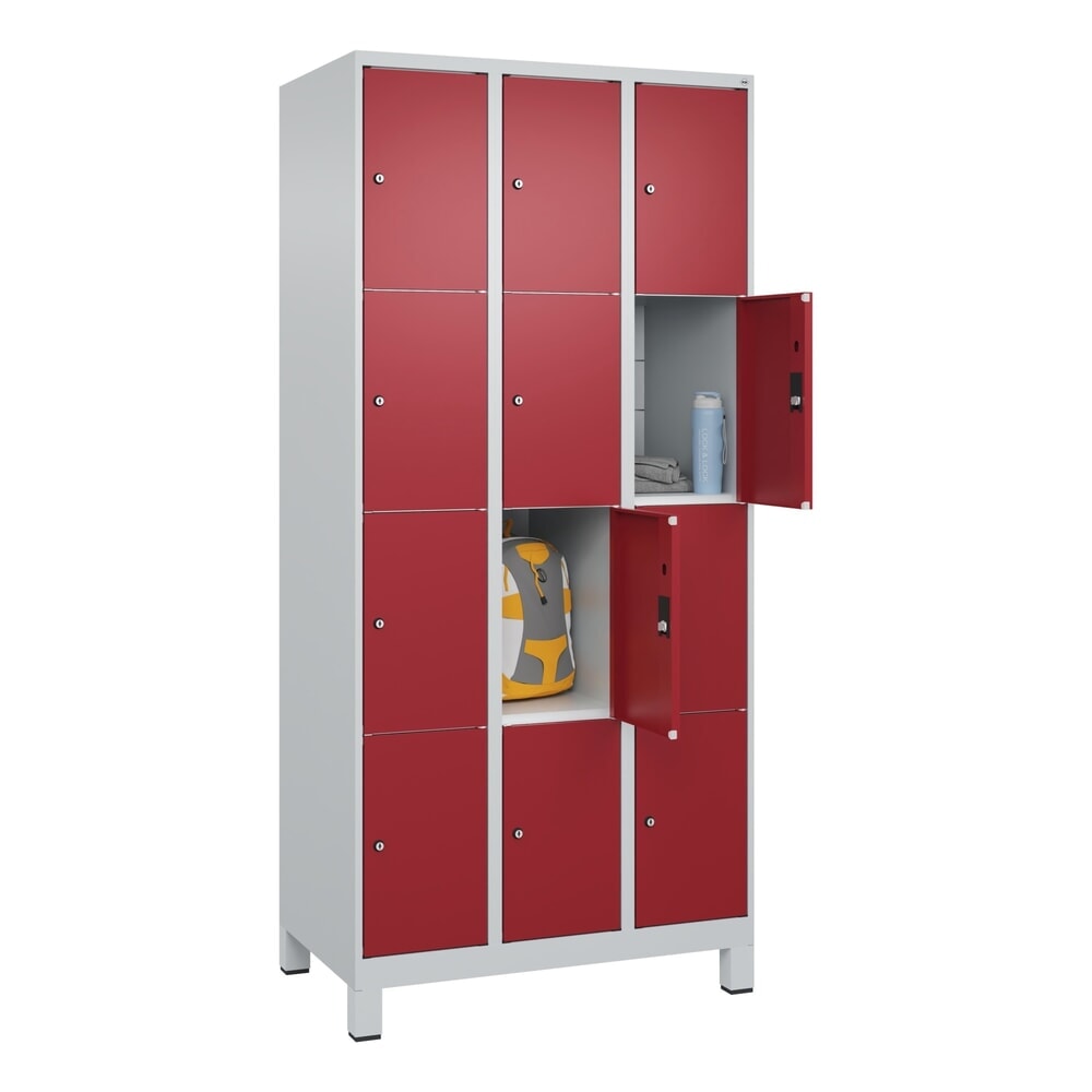 Produktabbildung Nr. 9: C+P Schliessfachschrank Classic PLUS, Füsse, 3 Abteile, HxBxT 1.950 x 900 x 500 mm, lichtgrau, rubinrot, 12 Fächer, Zylinderschloss