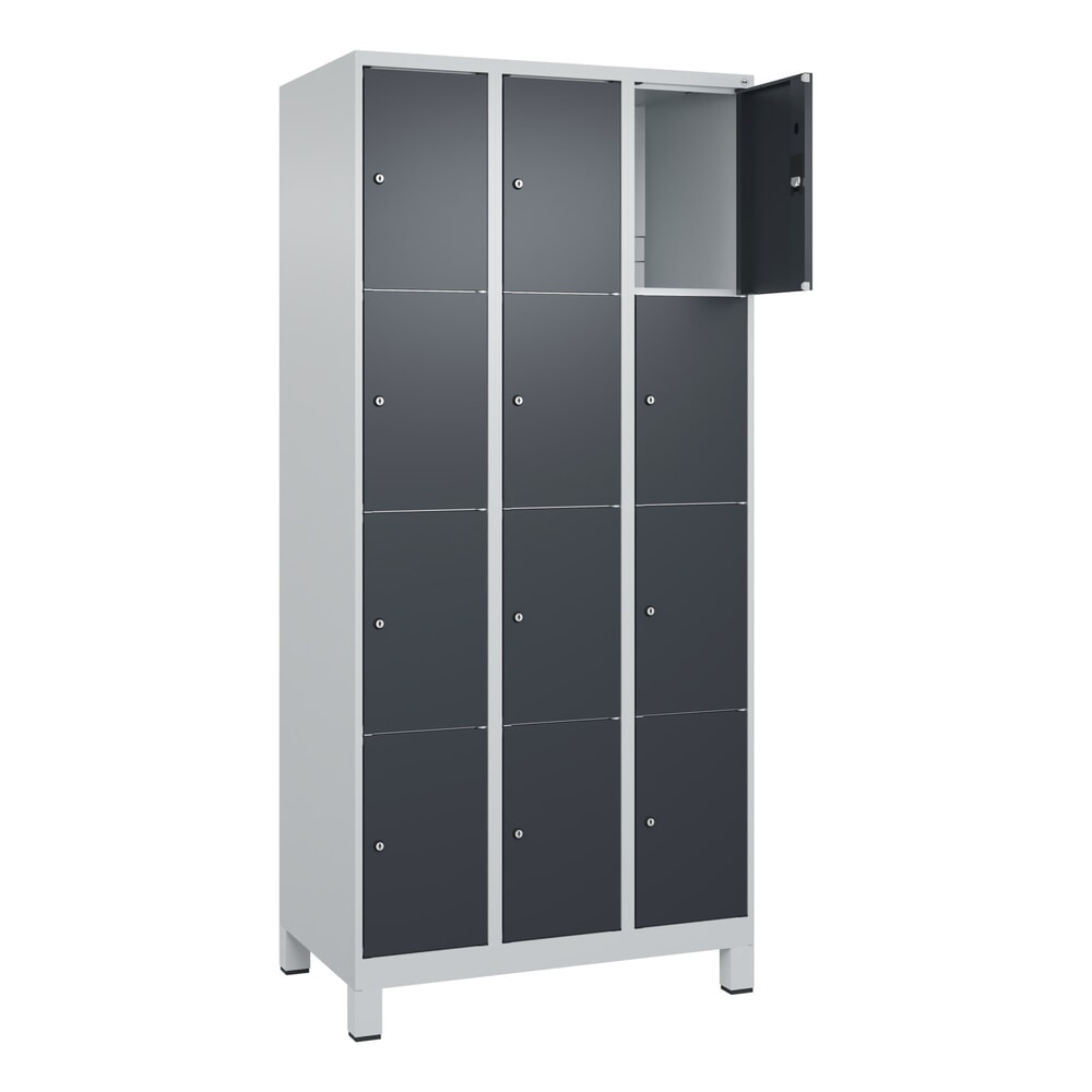 N° de l'image du produit 1 : C+P Schließfachschrank Classic PLUS, Füße, 3 Abteile, HxBxT 1.950 x 900 x 500 mm, lichtgrau, anthrazitgrau, 12 Fächer, Zylinderschloss