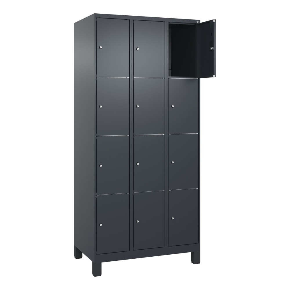 Illustration du produit: C+P Schließfachschrank Classic PLUS, Füße, 3 Abteile, HxBxT 1.950 x 900 x 500 mm, anthrazitgrau, anthrazitgrau, 12 Fächer, Zylinderschloss