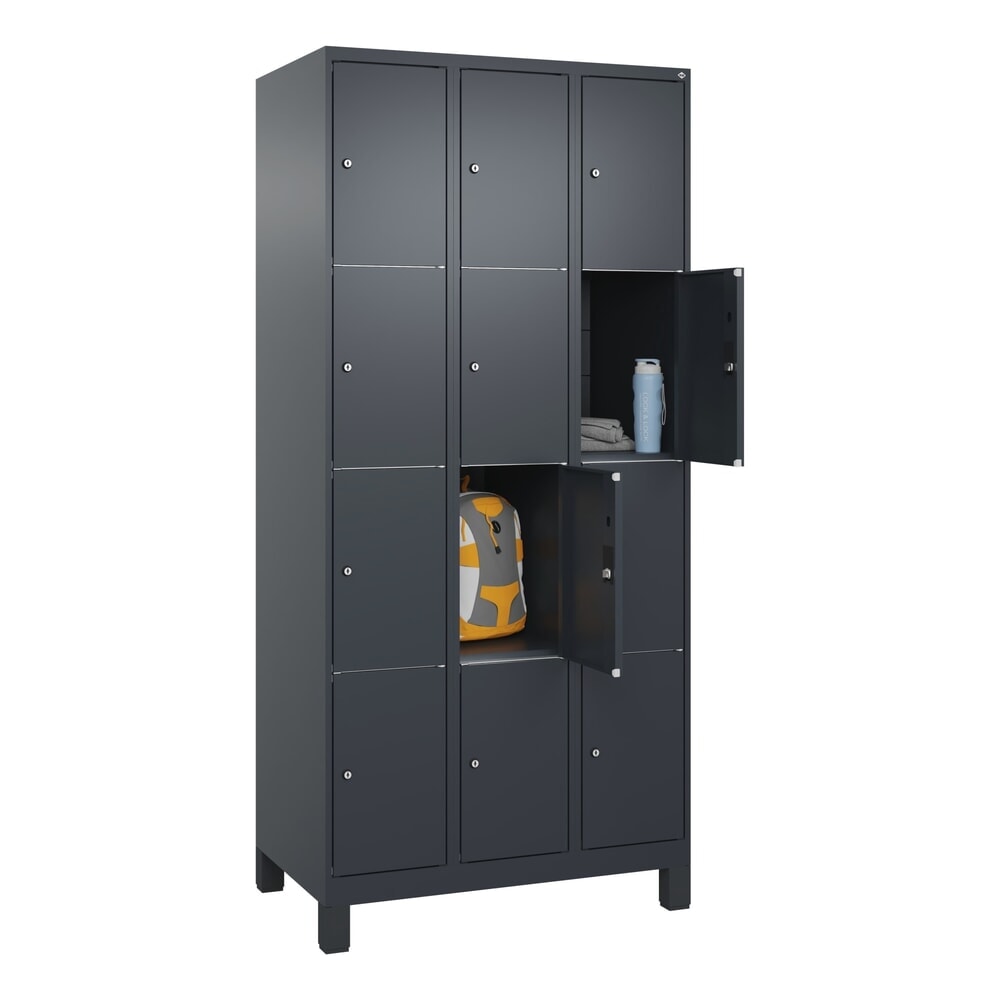 N° de l'image du produit 10 : C+P Schließfachschrank Classic PLUS, Füße, 3 Abteile, HxBxT 1.950 x 900 x 500 mm, anthrazitgrau, anthrazitgrau, 12 Fächer, Zylinderschloss
