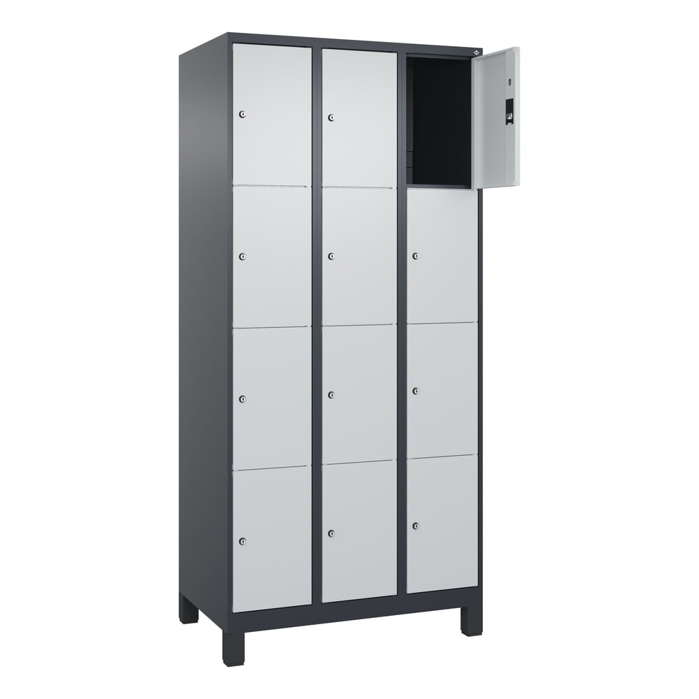 Produktabbildung Nr. 1: C+P Schliessfachschrank Classic PLUS, Füsse, 3 Abteile, HxBxT 1.950 x 900 x 500 mm, anthrazitgrau, lichtgrau, 12 Fächer, Zylinderschloss