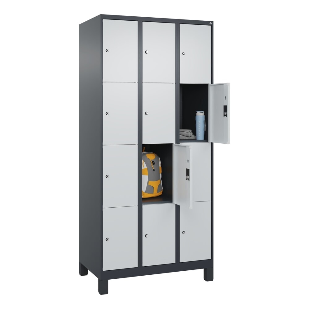 Produktabbildung Nr. 10: C+P Schliessfachschrank Classic PLUS, Füsse, 3 Abteile, HxBxT 1.950 x 900 x 500 mm, anthrazitgrau, lichtgrau, 12 Fächer, Zylinderschloss