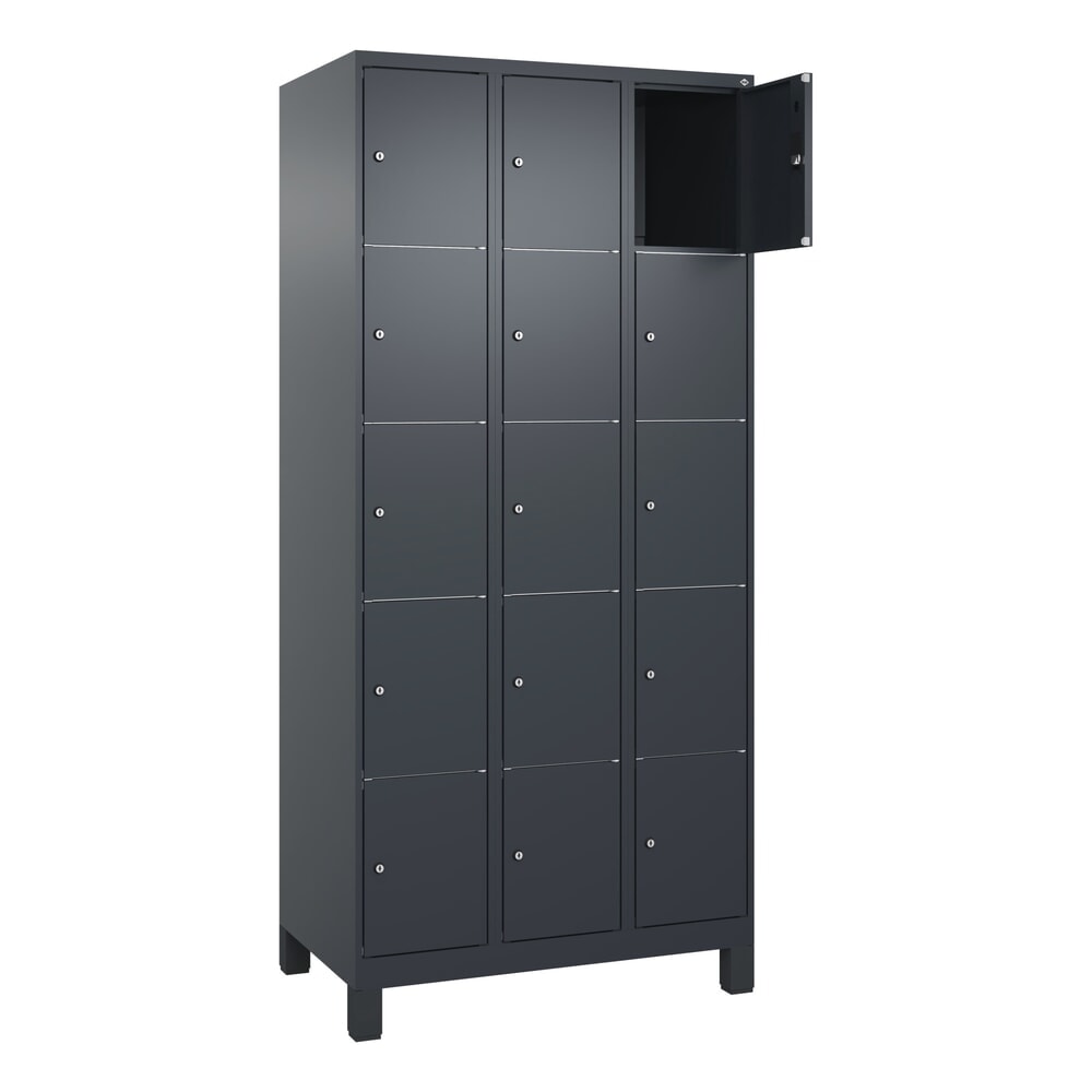 N° de l'image du produit 1 : C+P Schließfachschrank Classic PLUS, Füße, 3 Abteile, HxBxT 1.950 x 900 x 500 mm, anthrazitgrau, anthrazitgrau, 15 Fächer, Zylinderschloss
