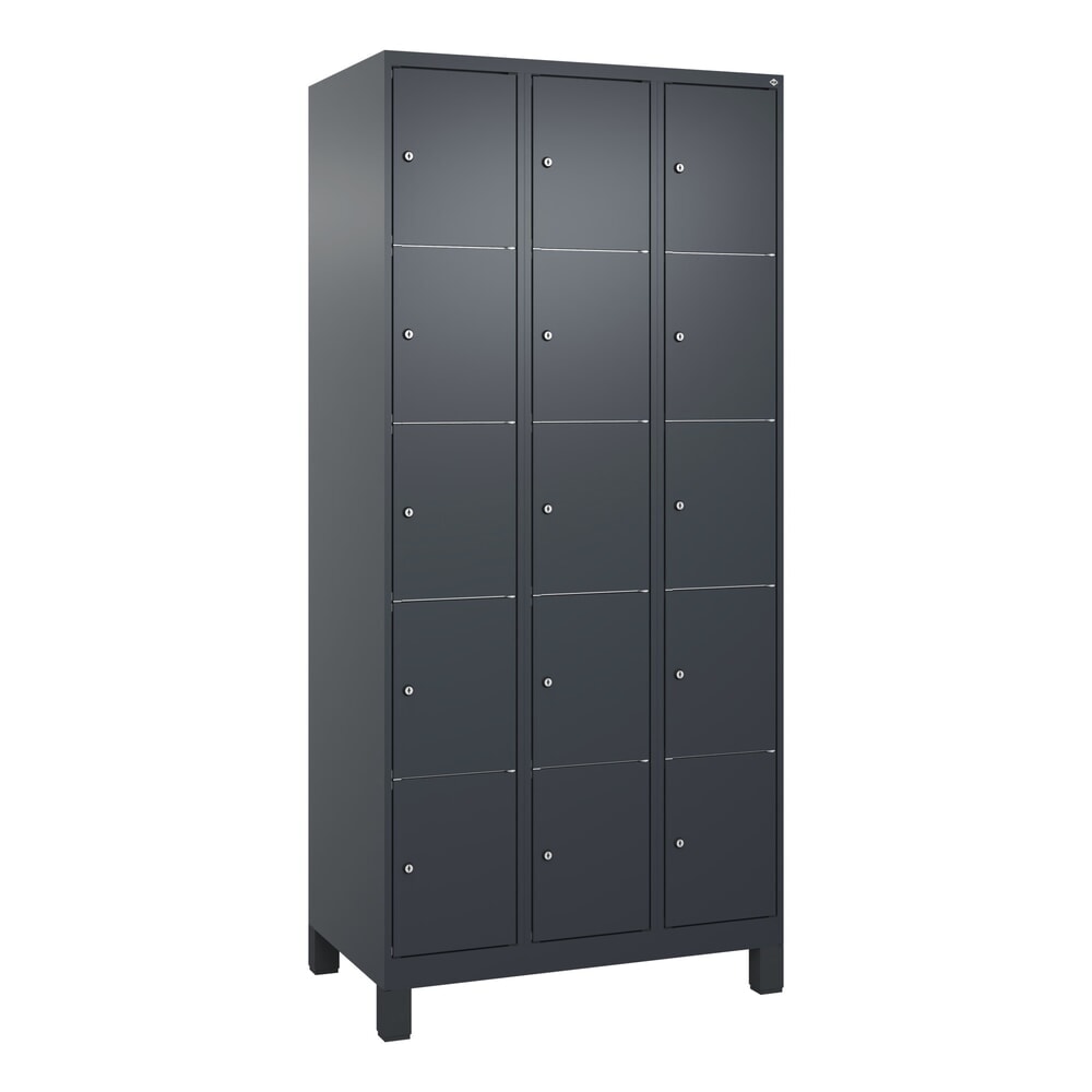 N° de l'image du produit 9 : C+P Schließfachschrank Classic PLUS, Füße, 3 Abteile, HxBxT 1.950 x 900 x 500 mm, anthrazitgrau, anthrazitgrau, 15 Fächer, Zylinderschloss