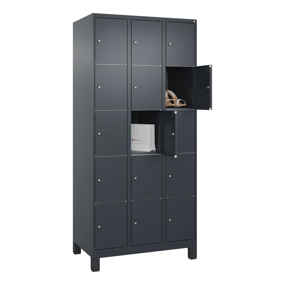 N° de l'image du produit 10 : C+P Schließfachschrank Classic PLUS, Füße, 3 Abteile, HxBxT 1.950 x 900 x 500 mm, anthrazitgrau, anthrazitgrau, 15 Fächer, Zylinderschloss