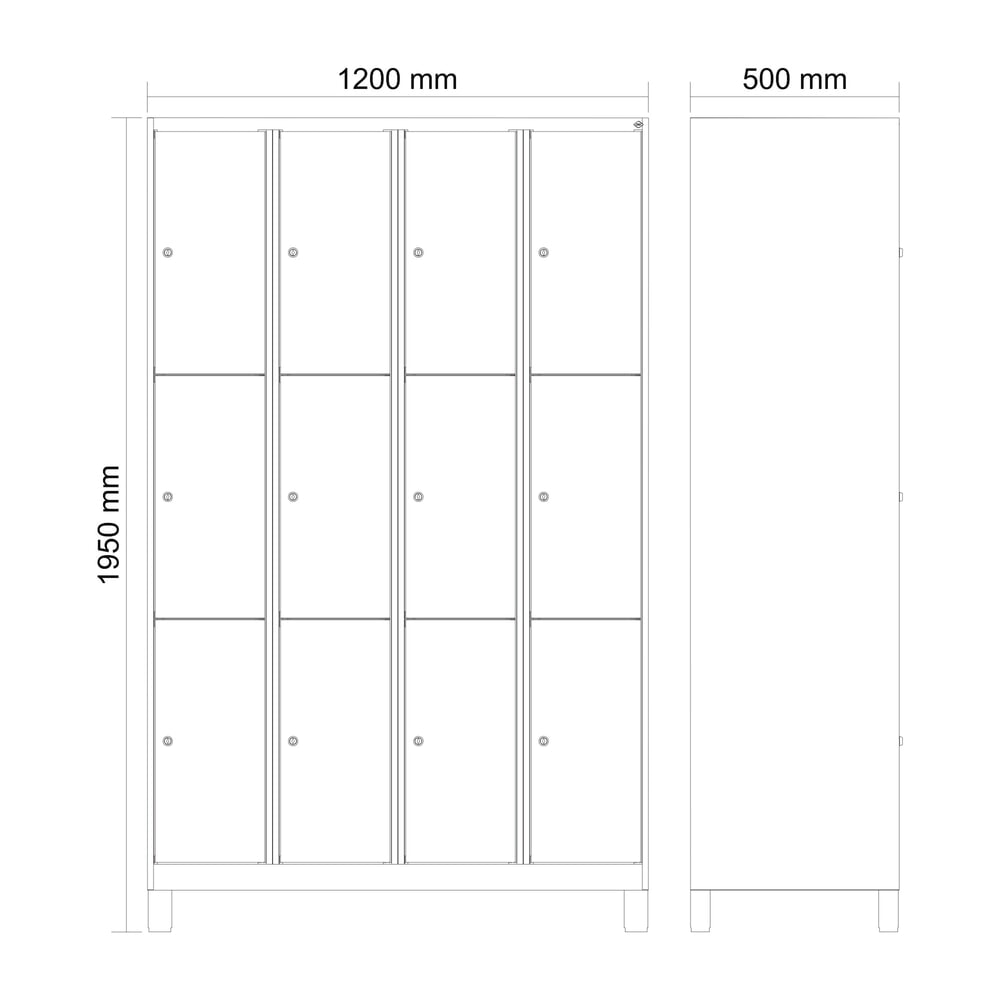 N° de l'image du produit 8 : C+P Schließfachschrank Classic PLUS, Füße, 4 Abteile, HxBxT 1.950 x 1.200 x 500 mm, lichtgrau, clowngrün, 12 Fächer, Zylinderschloss