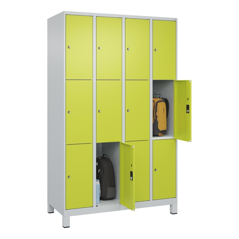 N° de l'image du produit 10 : C+P Schließfachschrank Classic PLUS, Füße, 4 Abteile, HxBxT 1.950 x 1.200 x 500 mm, lichtgrau, clowngrün, 12 Fächer, Zylinderschloss